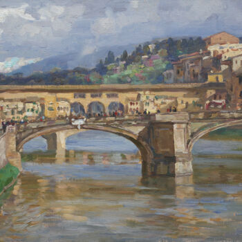 Painting titled "Arno" by Anatolii Korobkin, Original Artwork, Oil Mounted on Wood Stretcher frame