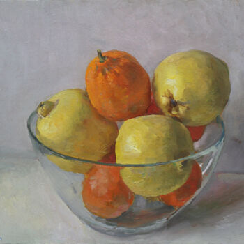 Painting titled "Quince and lemons" by Anatolii Korobkin, Original Artwork, Oil