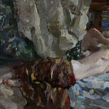 Painting titled "Nude before the mir…" by Anatolii Korobkin, Original Artwork, Oil Mounted on Wood Panel