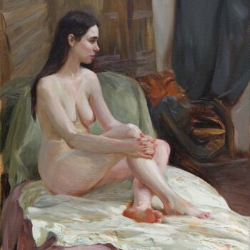 Картина под названием "Nude model" - Анатолий Коробкин, Подлинное произведение искусства, Масло Установлен на Деревянная рам…
