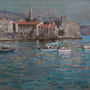 Painting titled "Yachts on the sea" by Anatolii Korobkin, Original Artwork, Oil