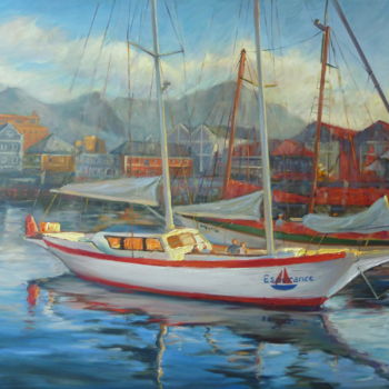 Painting titled "Evening.Yachts" by Anatolii Tarnavskyi, Original Artwork, Oil