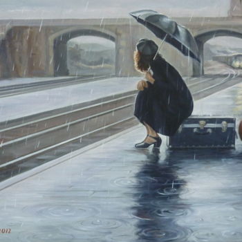 Painting titled "Morning train" by Anatolii Tarnavskyi, Original Artwork, Oil