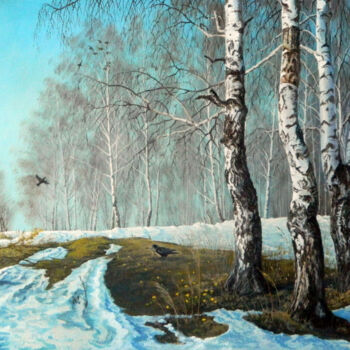 Painting titled "Первые проталины" by Anatolii Ergunov, Original Artwork, Oil