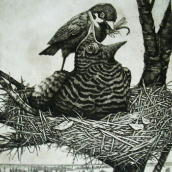 Gravures & estampes intitulée "Гнездо кукушки" par Anatolii Ivanovich Iaroslavtsev 1951 2019, Œuvre d'art originale, Gravure