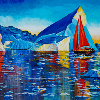 Pintura intitulada "Red sail in the ice" por Anatoliy Korchinov, Obras de arte originais, Acrílico Montado em Armação em mad…