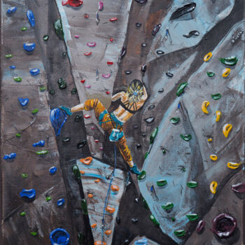 "Woman rock climber" başlıklı Tablo Anatoliy Korchinov tarafından, Orijinal sanat, Akrilik Ahşap Sedye çerçevesi üzerine mon…