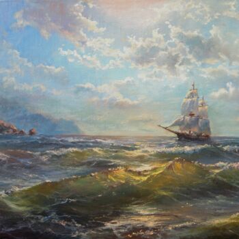 Painting titled "Sea fantasy contre-…" by Anatoliy Nozdrin, Original Artwork, Oil Mounted on Cardboard