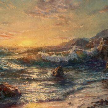 Pittura intitolato "Evening wave`s smile" da Anatoliy Nozdrin, Opera d'arte originale, Olio Montato su Cartone