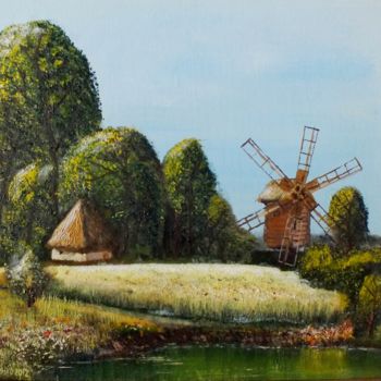Painting titled "Mill - Мельница" by Anatolii Shostenko, Original Artwork, Oil