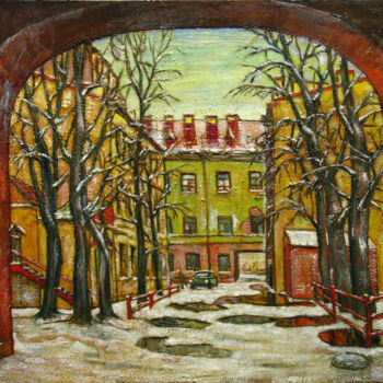 Painting titled "Petersburg yard" by Anatoliy Sivkov, Original Artwork, Oil