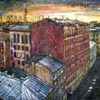 Painting titled "Sunset over St. Pet…" by Anatoliy Sivkov, Original Artwork, Oil