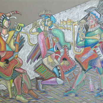 Painting titled "The trio on the ramp" by Anatoliy Sivkov, Original Artwork, Oil