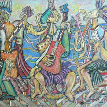 Painting titled "Trio on the shore" by Anatoliy Sivkov, Original Artwork, Oil