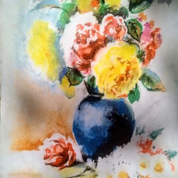 Painting titled "Pastel flowers" by Anatoly Khmelevsky, Original Artwork, Pastel