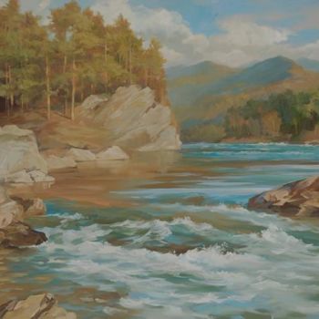Pittura intitolato "Katun-river" da Anatoly Korobeynikov, Opera d'arte originale