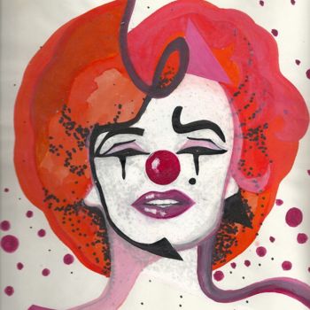 Dessin intitulée "Marylin au rouge" par Anaton, Œuvre d'art originale, Encre