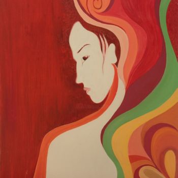 Pittura intitolato "Profil au rouge" da Anaton, Opera d'arte originale, Olio