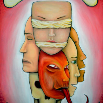 Painting titled "Mask" by Ana Valentim, Original Artwork, Oil