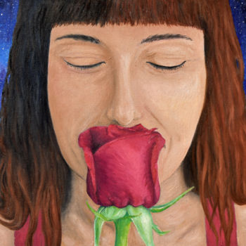 Painting titled "the rose" by Ana Valentim, Original Artwork, Oil Mounted on Other rigid panel