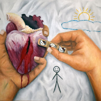 Schilderij getiteld "open wound" door Ana Valentim, Origineel Kunstwerk, Olie