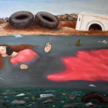 Malerei mit dem Titel "Contemporary ophelia" von Ana Valentim, Original-Kunstwerk, Öl