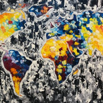 Painting titled "The world full of c…" by Anaya, Original Artwork, Oil Mounted on Wood Stretcher frame