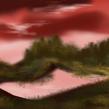 Digitale Kunst mit dem Titel "Lago rojo" von Anaysy Gregory, Original-Kunstwerk, Digitale Malerei