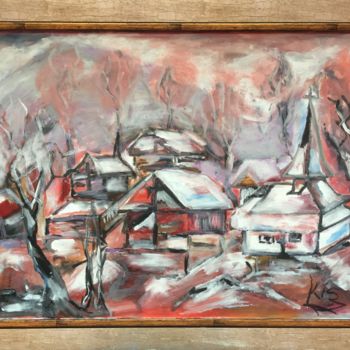 Painting titled "Rural winter" by Anca-Iuliana Kis, Original Artwork, Acrylic