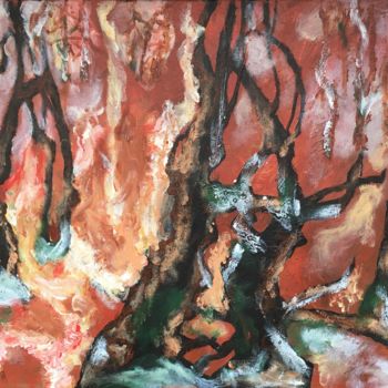 Painting titled "Fire in the forest" by Anca-Iuliana Kis, Original Artwork, Acrylic
