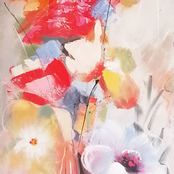 Painting titled "Abstract Art Floral…" by Andrei Dobos, Original Artwork, Oil Mounted on Wood Stretcher frame
