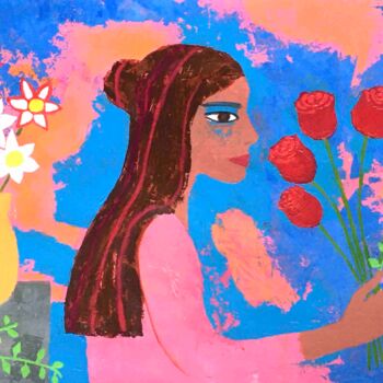 Peinture intitulée "La fleuriste" par Anda Mrugalski, Œuvre d'art originale, Acrylique