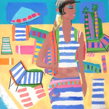 Malarstwo zatytułowany „La plage” autorstwa Anda Mrugalski, Oryginalna praca, Akryl Zamontowany na Drewniana rama noszy