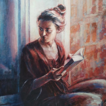 Schilderij getiteld "Girl at the window" door Robert Andersen, Origineel Kunstwerk, Olie