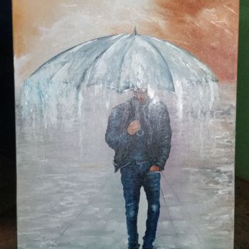 Pintura intitulada "Homem na Chuva" por Arte Na Tela, Obras de arte originais