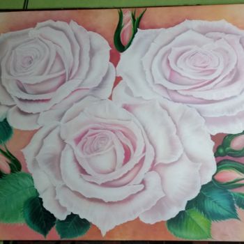 Pintura intitulada "Rosas Brancas" por Arte Na Tela, Obras de arte originais