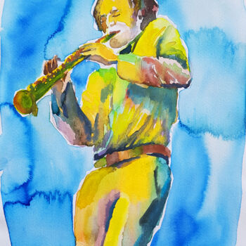 Schilderij getiteld "Clarinet" door Andjela Milosevic, Origineel Kunstwerk, Aquarel