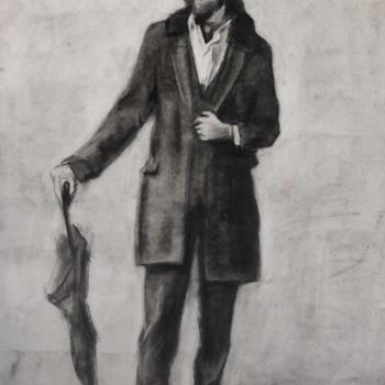Dessin intitulée "Человек в пальто,шл…" par Andrei Sedov, Œuvre d'art originale, Pigments