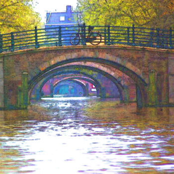 Peinture intitulée "Amsterdam Bridges a…" par András Váczi, Œuvre d'art originale, Aquarelle