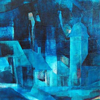 Schilderij getiteld "bleu de chez nous" door Andre Bourdin, Origineel Kunstwerk, Olie