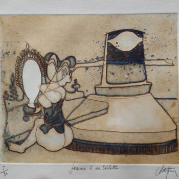 Druckgrafik mit dem Titel "Femme à sa toilette" von André Colpin, Original-Kunstwerk, Radierung