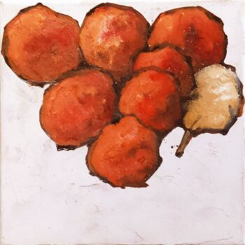 Painting titled "Pommes" by André Colpin, Original Artwork, Oil Mounted on Wood Panel