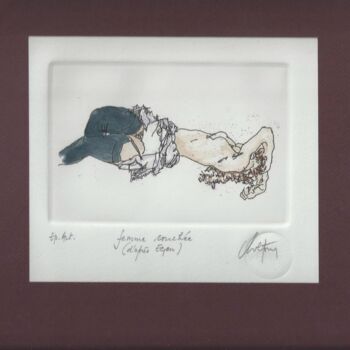 Incisioni, stampe intitolato "Femme couchée (d'ap…" da André Colpin, Opera d'arte originale, Acquaforte