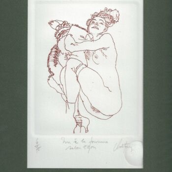 Gravures & estampes intitulée "Nu à la fourrure se…" par André Colpin, Œuvre d'art originale