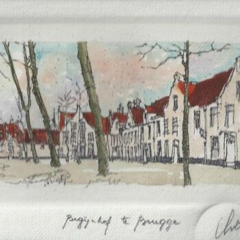 「Brugge - Begijnhof…」というタイトルの製版 André Colpinによって, オリジナルのアートワーク, エッチング