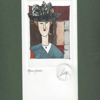 Gravures & estampes intitulée "Femme au chapeau -…" par André Colpin, Œuvre d'art originale, Eau-forte