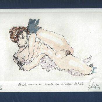 Gravures & estampes intitulée "Etude sur un nu cou…" par André Colpin, Œuvre d'art originale, Eau-forte