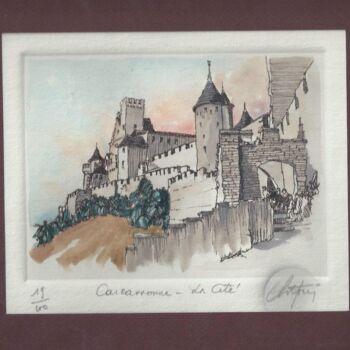 Druckgrafik mit dem Titel "Carcassonne  - la C…" von André Colpin, Original-Kunstwerk, Radierung