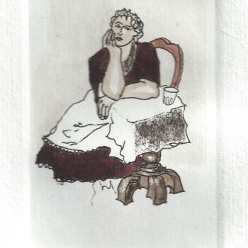 Gravures & estampes intitulée "Femme rêveuse" par André Colpin, Œuvre d'art originale, Eau-forte