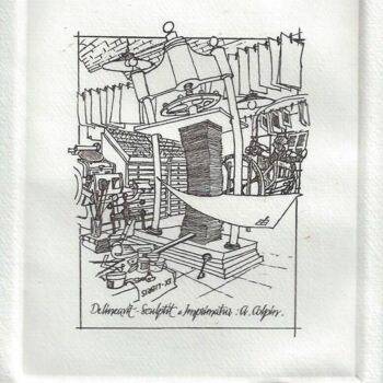 Prenten & gravures getiteld "ex-libris d'André C…" door André Colpin, Origineel Kunstwerk, Ets